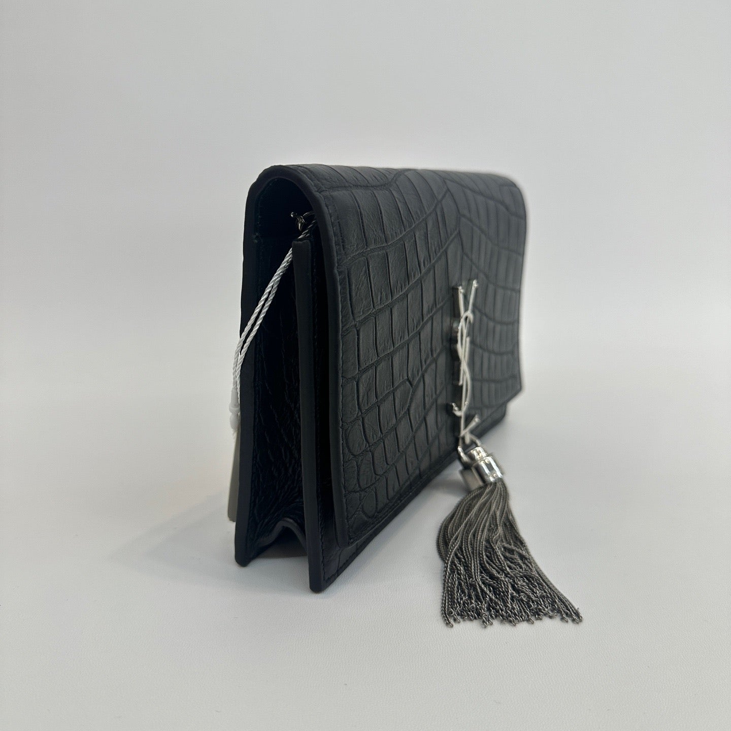 Saint Laurent - Kate Tassel Bag - Calfskin leather with crocodile embossing - Black with Silver-Tone Hardware - (small)