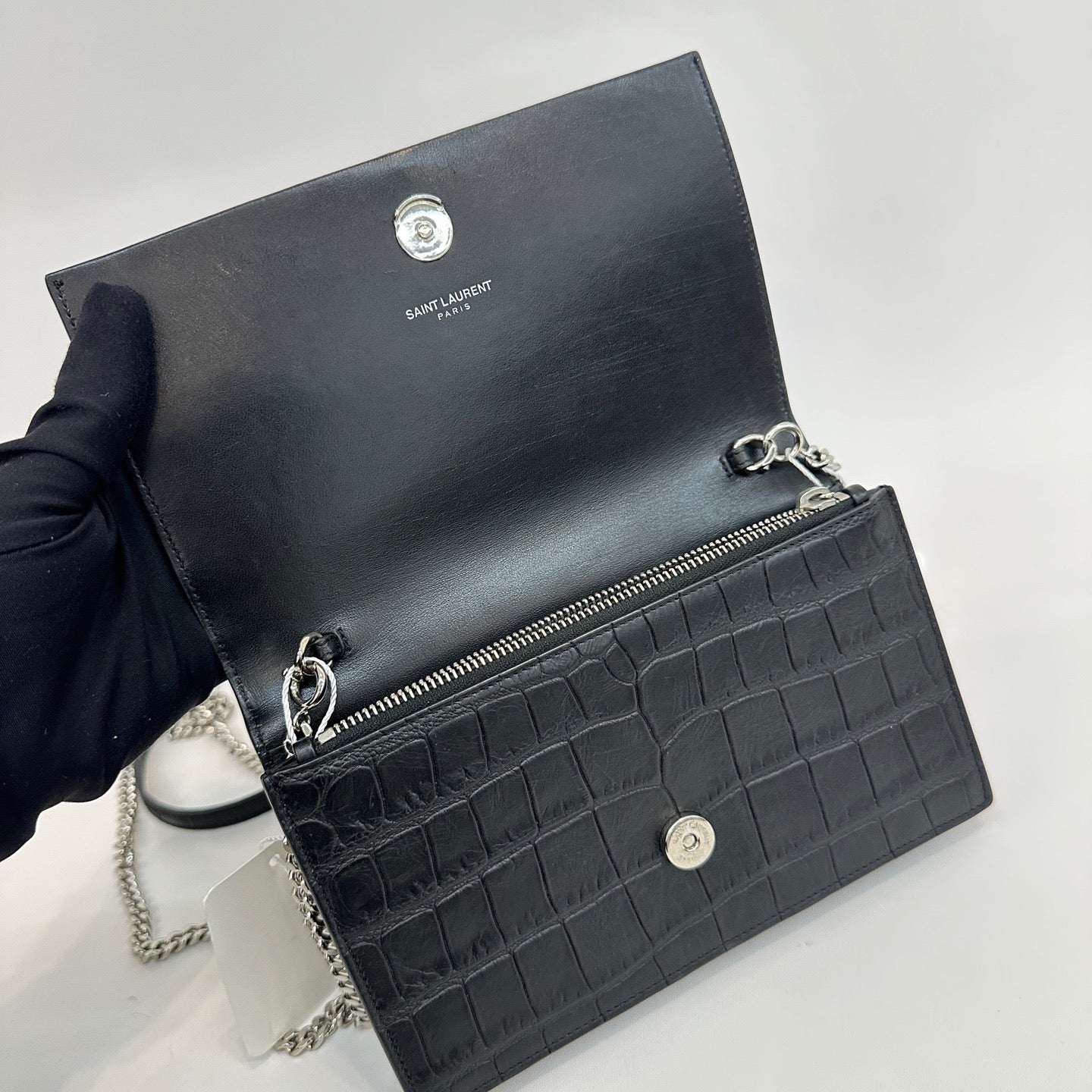 Saint Laurent - Kate Tassel Bag - Calfskin leather with crocodile embossing - Black with Silver-Tone Hardware - (small)