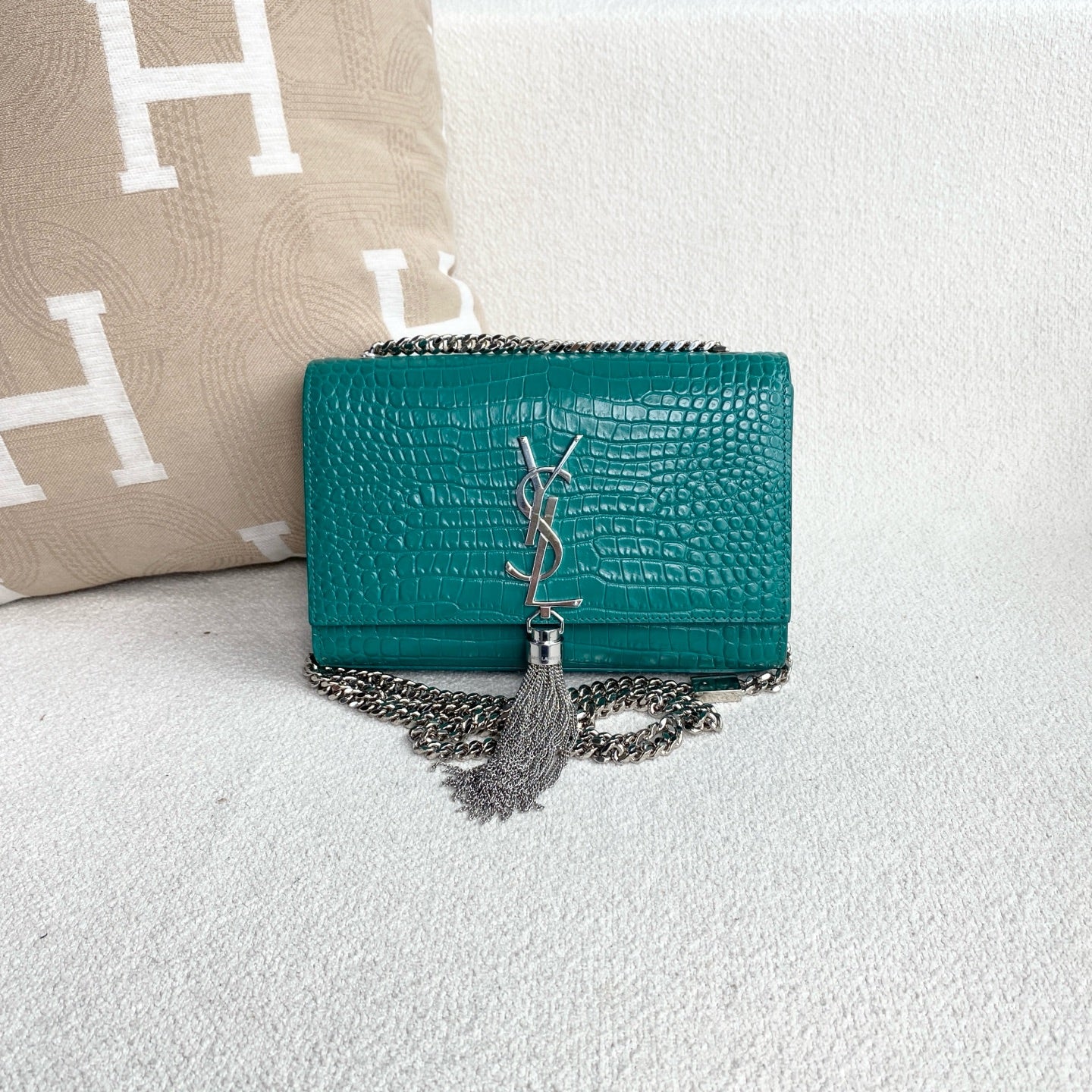 Saint Laurent - Kate Tassel Bag - Crocodile embossed cowhide leather - Lake Green with Silver-Tone Hardware - (small)