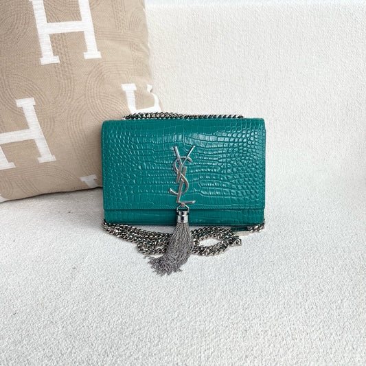 Saint Laurent - Kate Tassel Bag - Crocodile embossed cowhide leather - Lake Green with Silver-Tone Hardware - (small)
