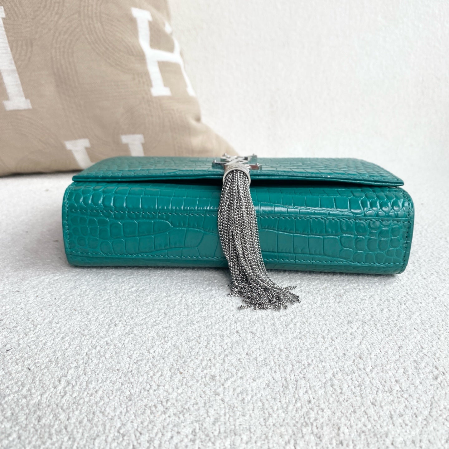 Saint Laurent - Kate Tassel Bag - Crocodile embossed cowhide leather - Lake Green with Silver-Tone Hardware - (small)