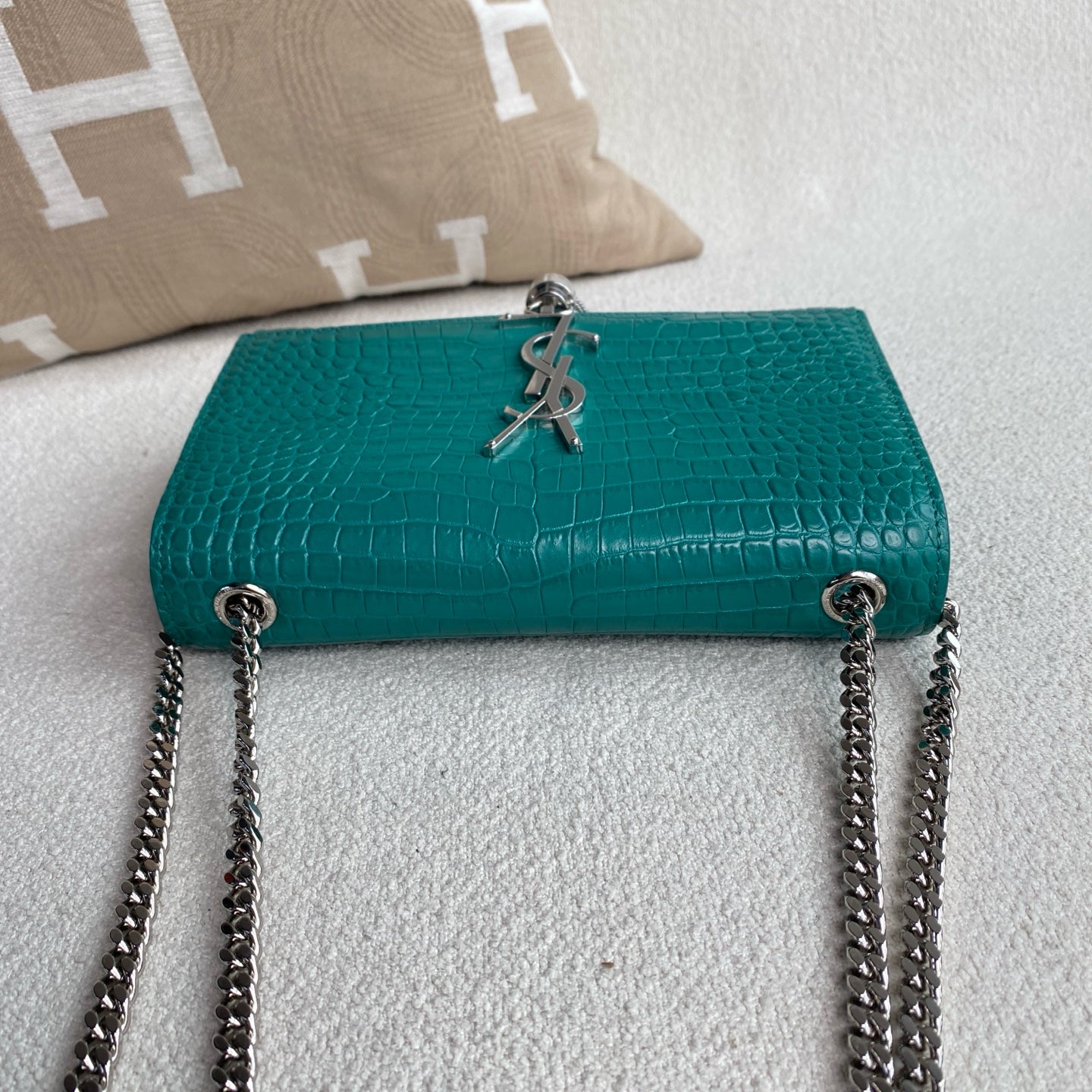 Saint Laurent - Kate Tassel Bag - Crocodile embossed cowhide leather - Lake Green with Silver-Tone Hardware - (small)