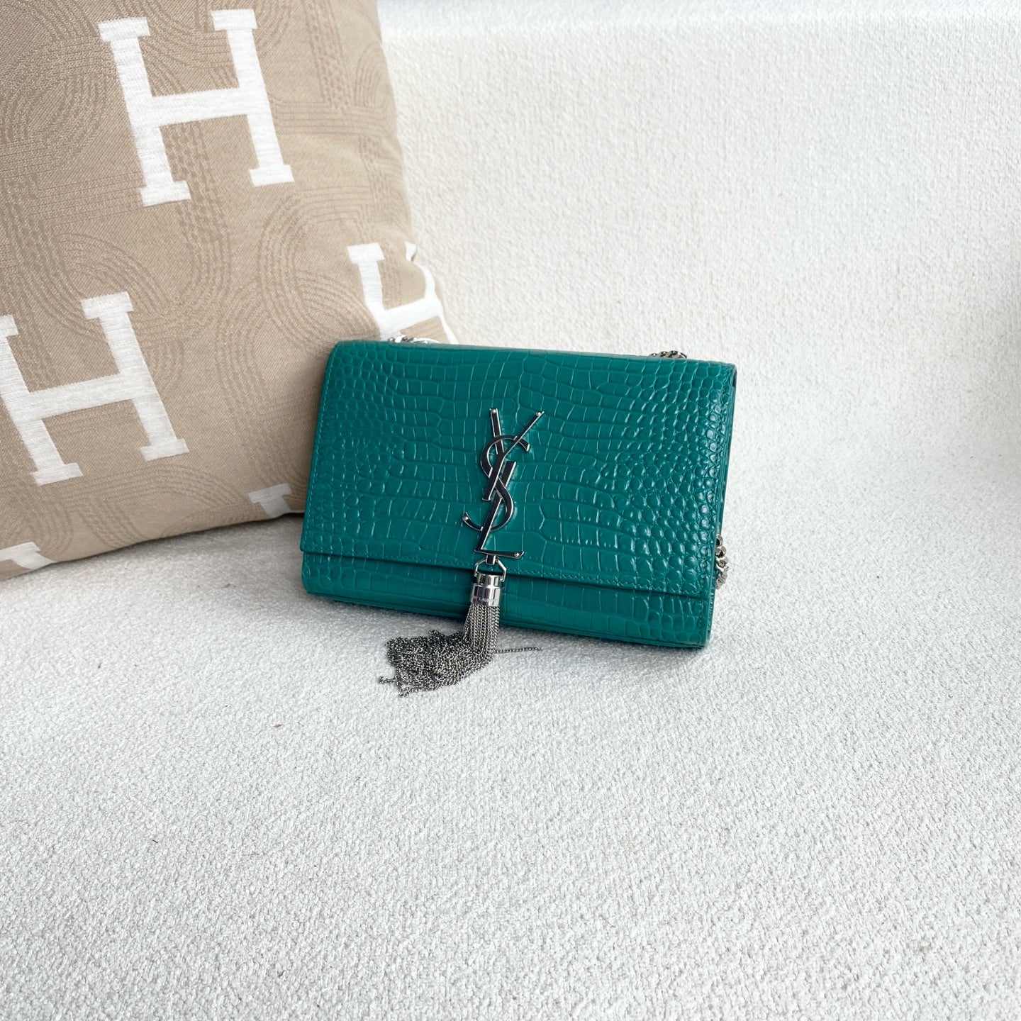 Saint Laurent - Kate Tassel Bag - Crocodile embossed cowhide leather - Lake Green with Silver-Tone Hardware - (small)