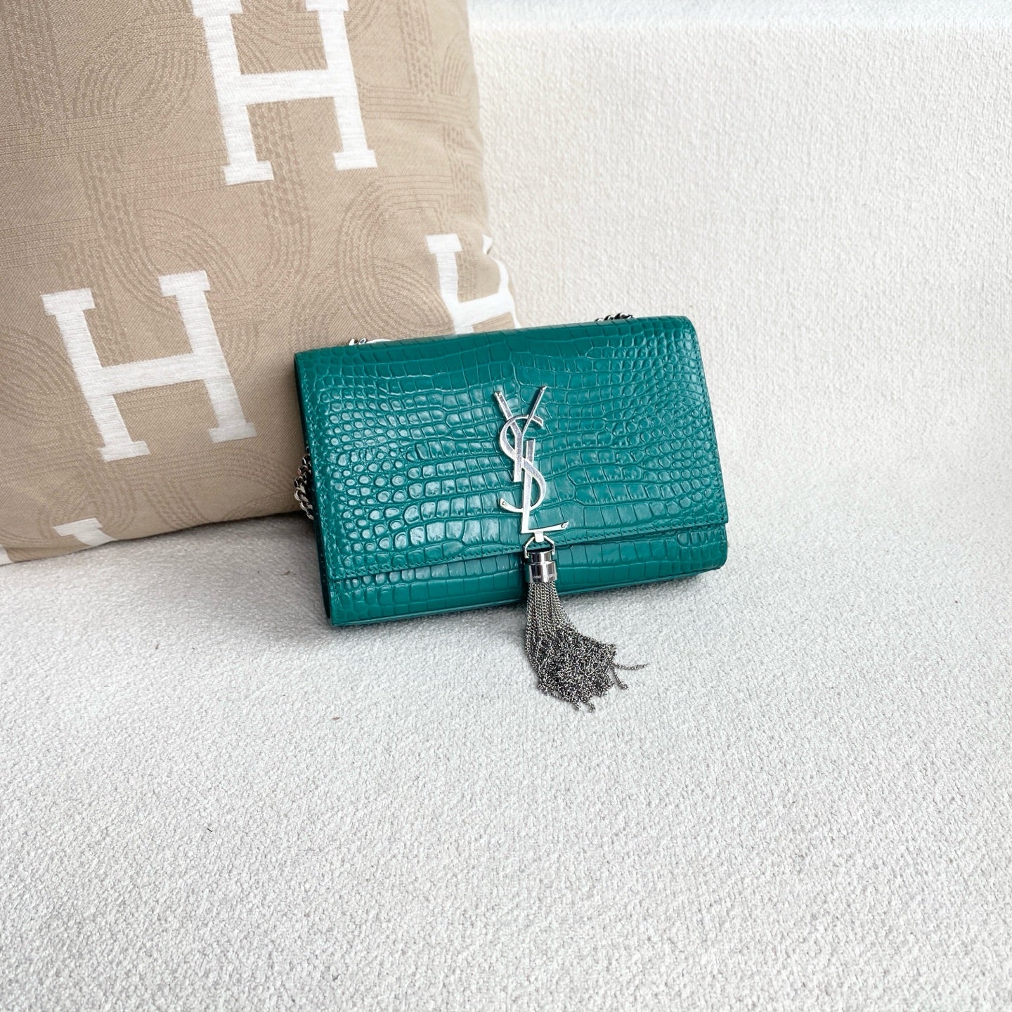 Saint Laurent - Kate Tassel Bag - Crocodile embossed cowhide leather - Lake Green with Silver-Tone Hardware - (small)