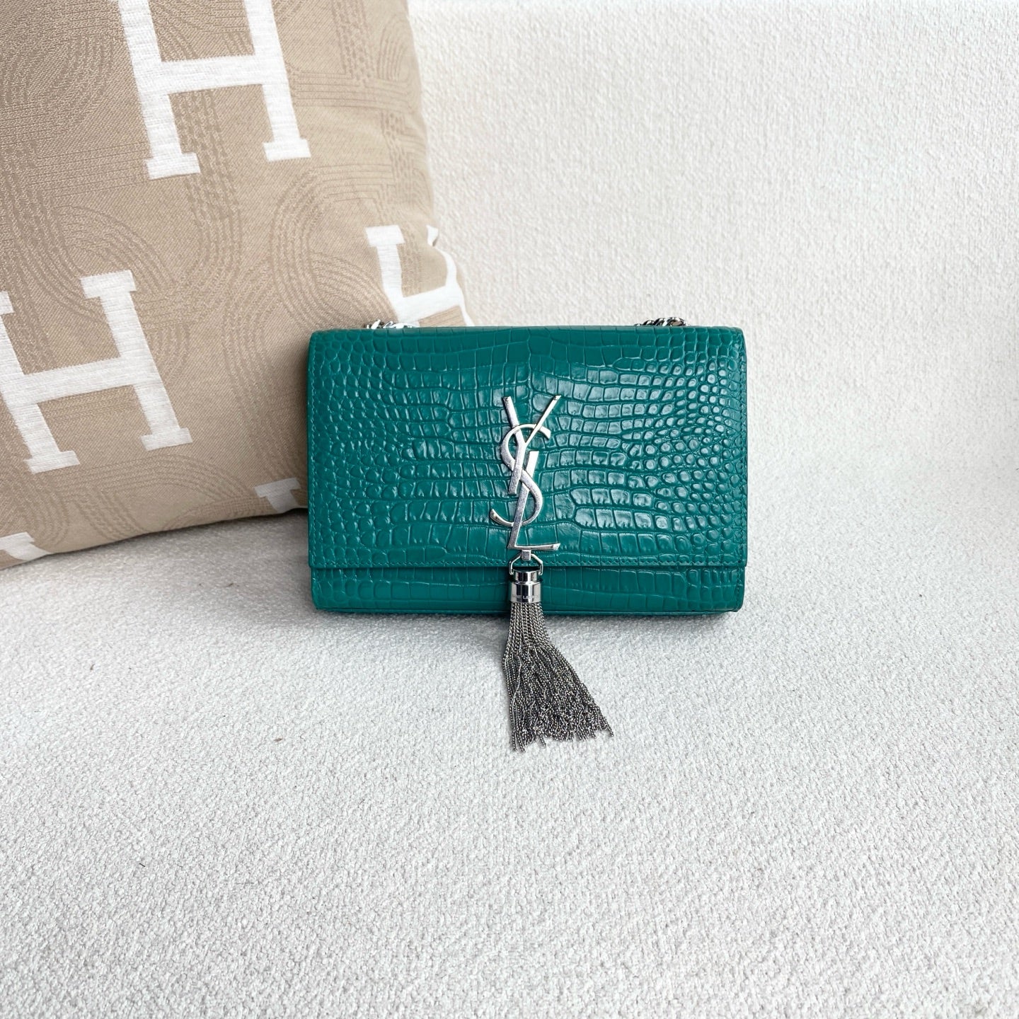 Saint Laurent - Kate Tassel Bag - Crocodile embossed cowhide leather - Lake Green with Silver-Tone Hardware - (small)