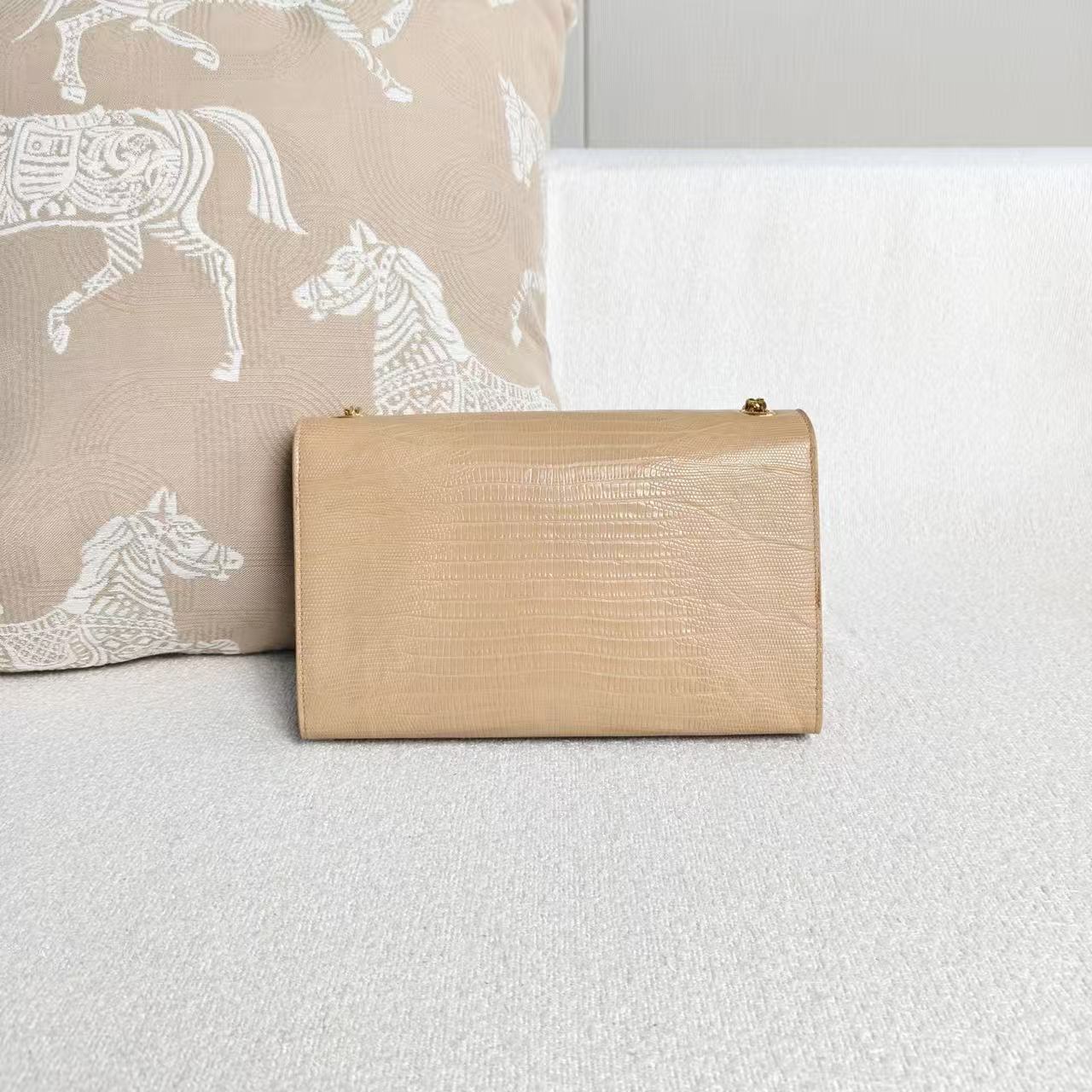 Saint Laurent - Kate Tassel Chain Bag - Calfskin leather with crocodile embossing - Beige - (Medium)