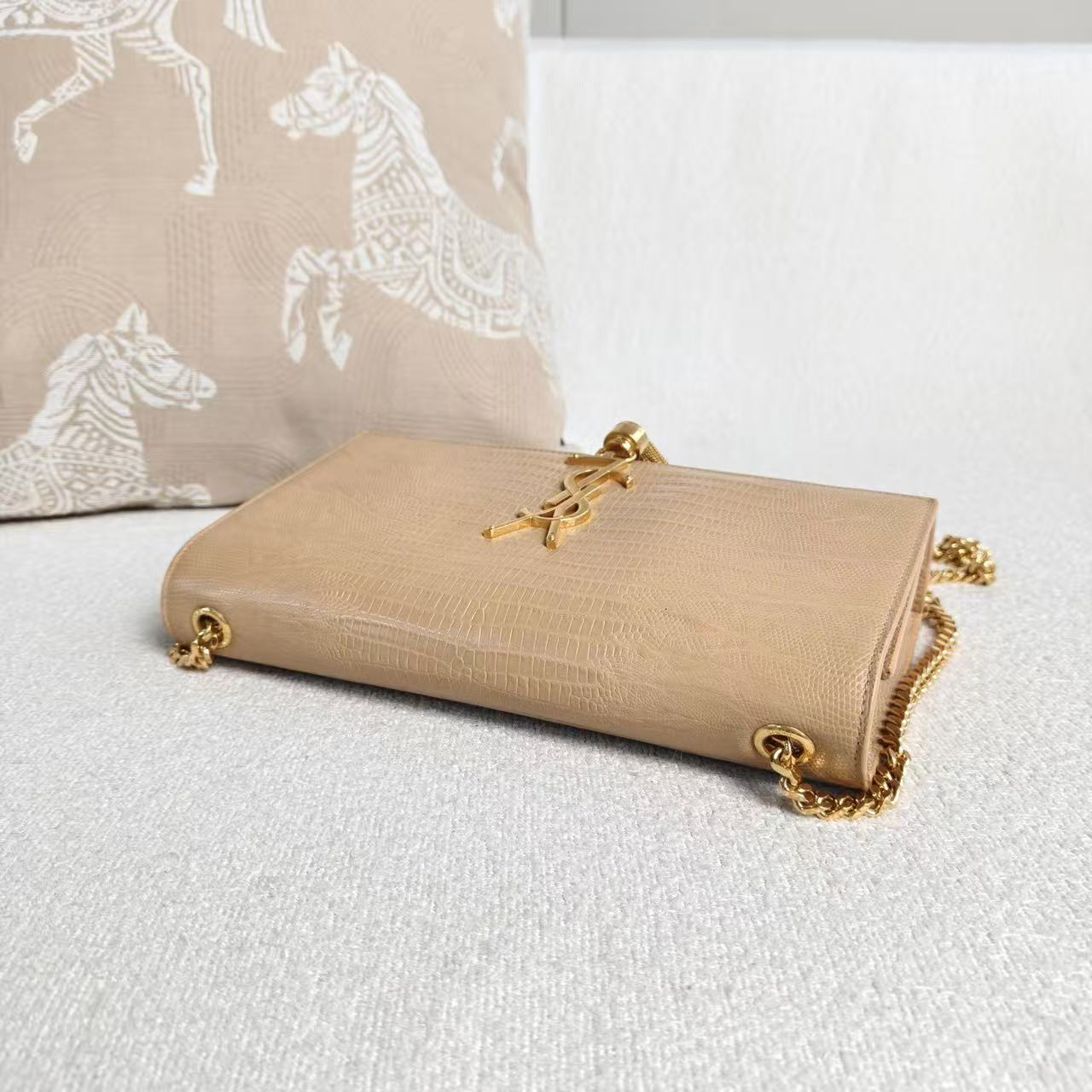 Saint Laurent - Kate Tassel Chain Bag - Calfskin leather with crocodile embossing - Beige - (Medium)