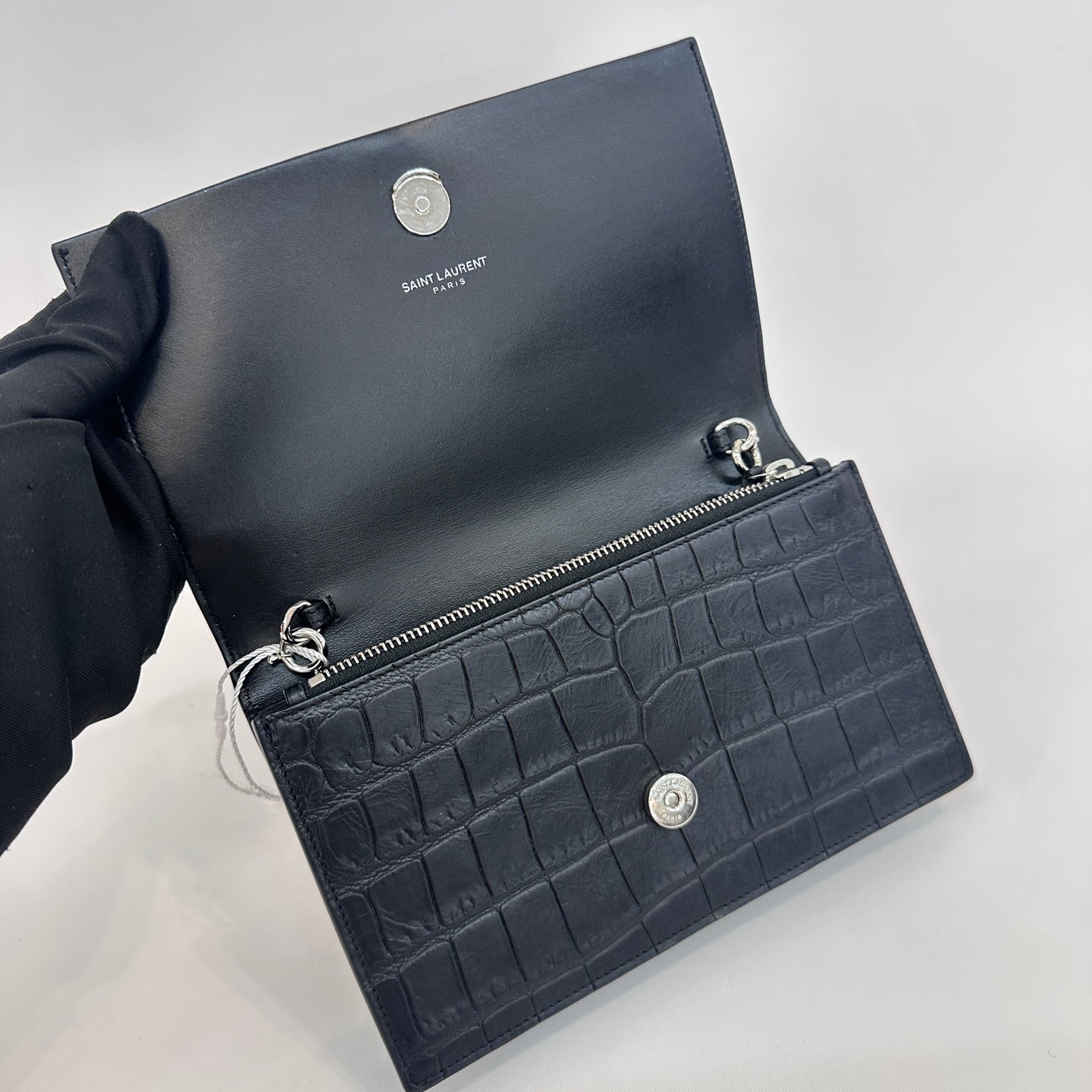 Saint Laurent - Kate Tassel - Crocodile embossed calfskin leather - Black - (Small)