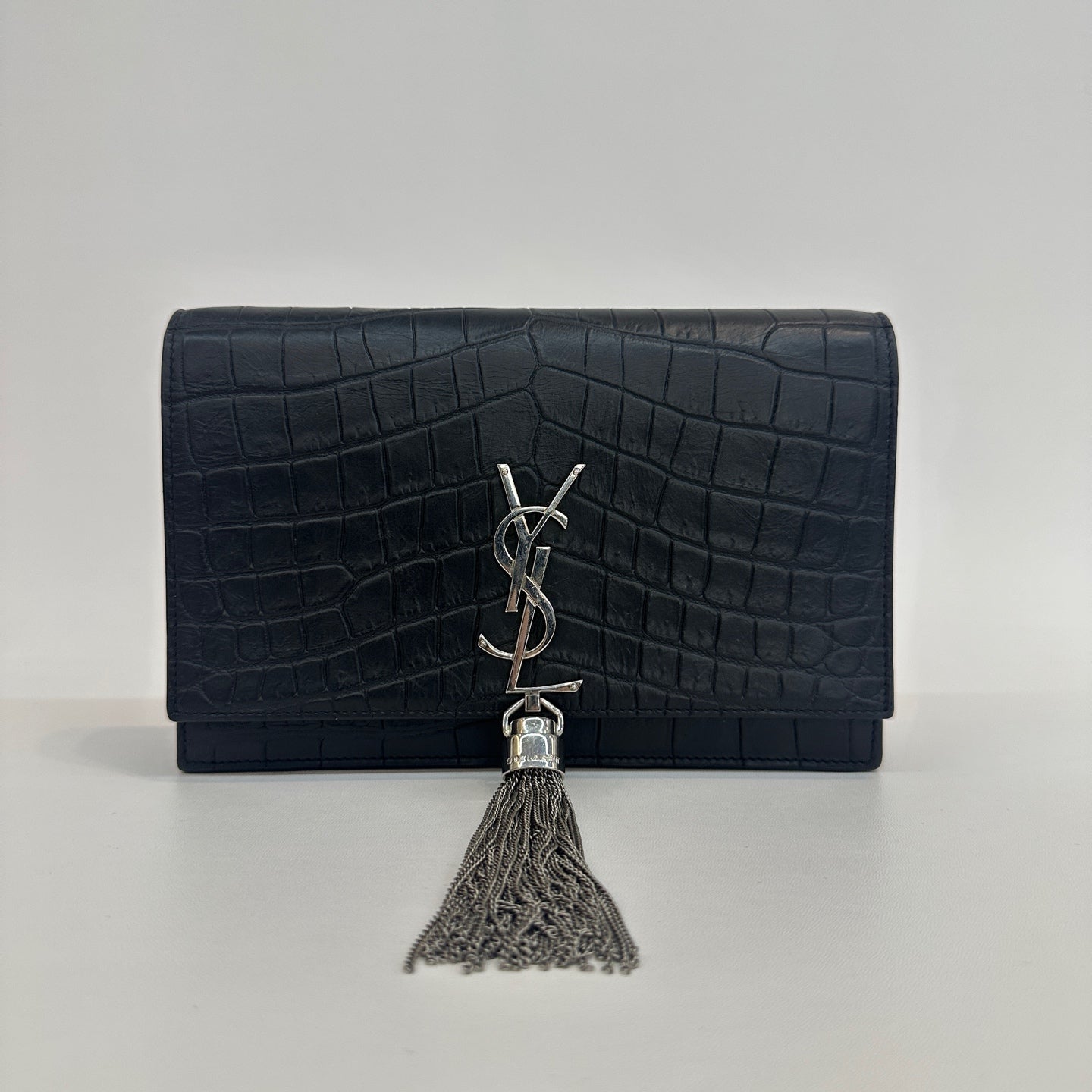 Saint Laurent - Kate Tassel - Crocodile embossed calfskin leather - Black - (Small)