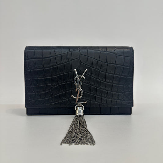 Saint Laurent - Kate Tassel - Crocodile embossed calfskin leather - Black - (Small)