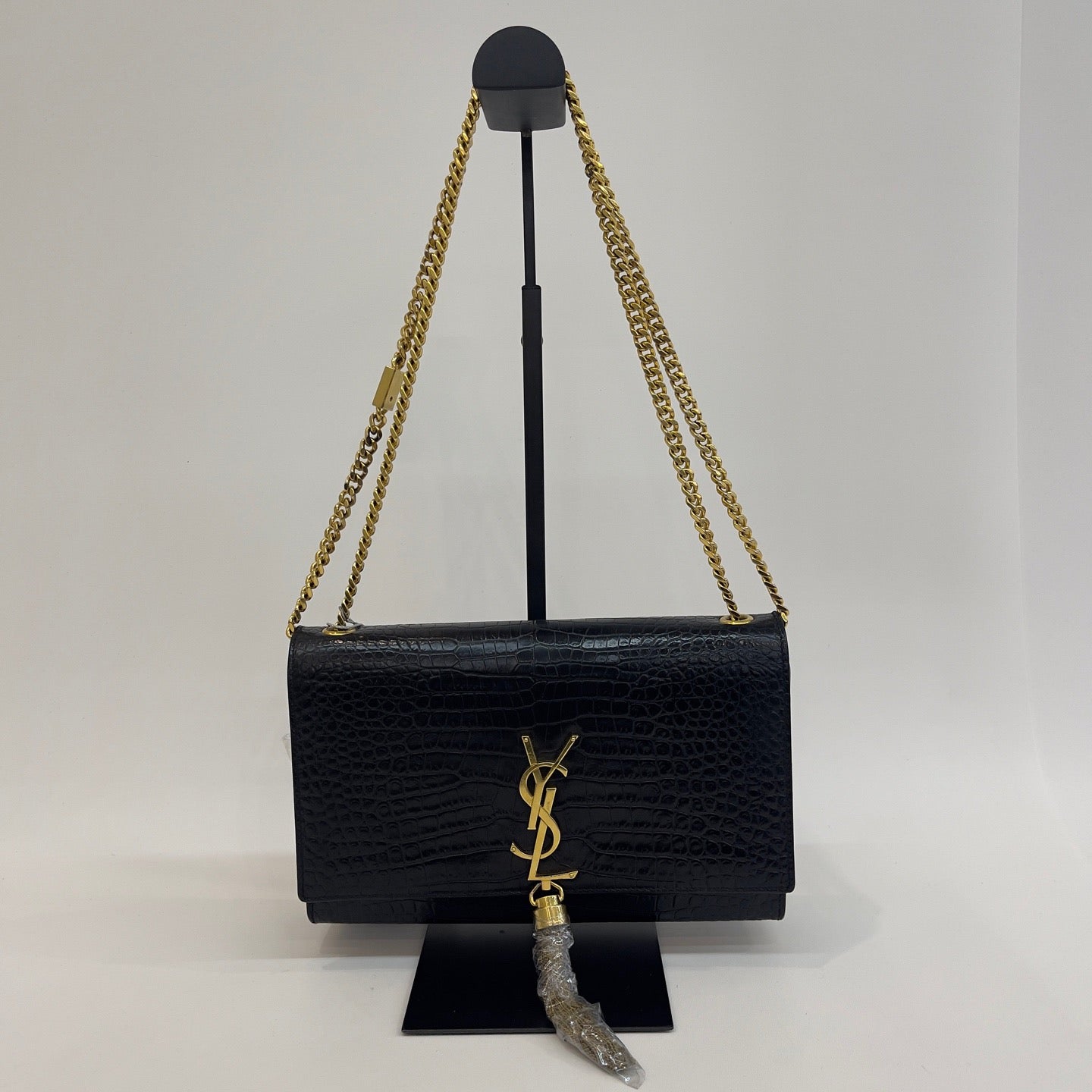 Saint Laurent - Kate Tassel - Patent leather with crocodile embossing - Black with Gold-Tone Hardware - (medium)