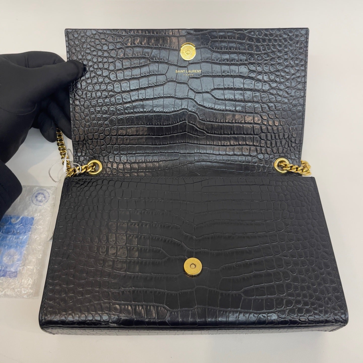 Saint Laurent - Kate Tassel - Patent leather with crocodile embossing - Black with Gold-Tone Hardware - (medium)