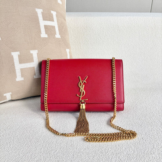 Saint Laurent - Kate with Tassel - Grained leather - Red with Gold-Tone Hardware - (Medium)