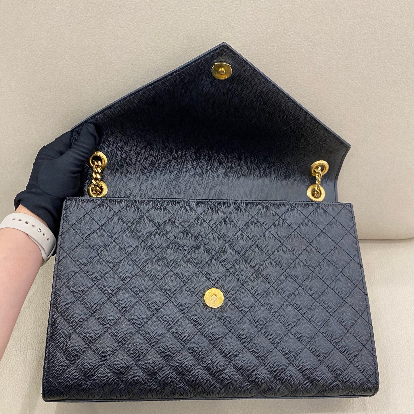 Saint Laurent - Large Envelope Chain Bag - Leather - Black - (large)