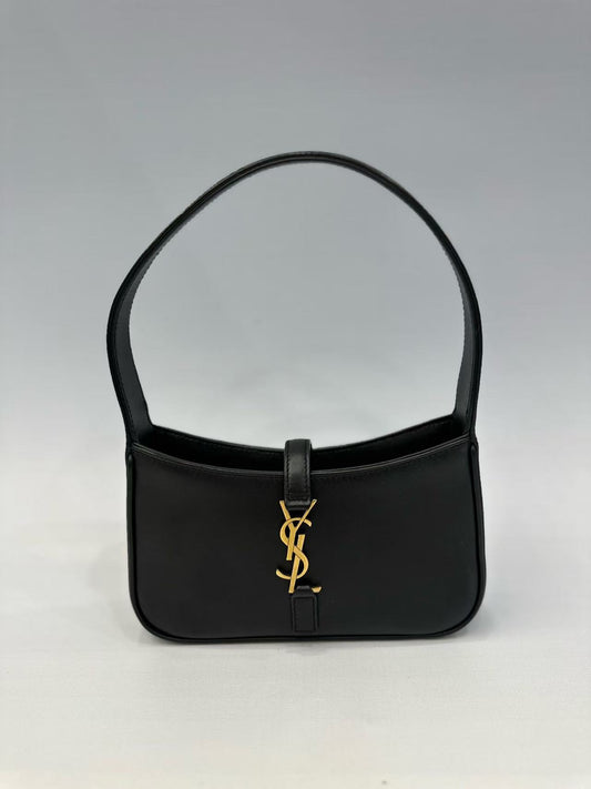 Saint Laurent - LE 5 A 7 Mini Hobo Bag - Calfskin leather - Black with Gold-Tone Hardware - (mini)