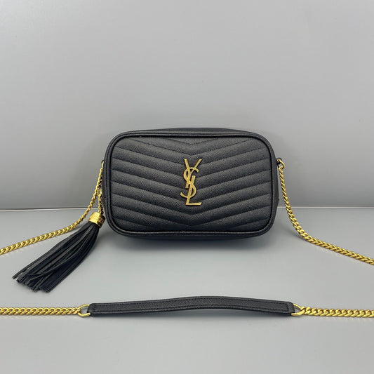 Saint Laurent - Lou Camera Bag with Tassel - Grain de poudre embossed leather - Black - (mini)