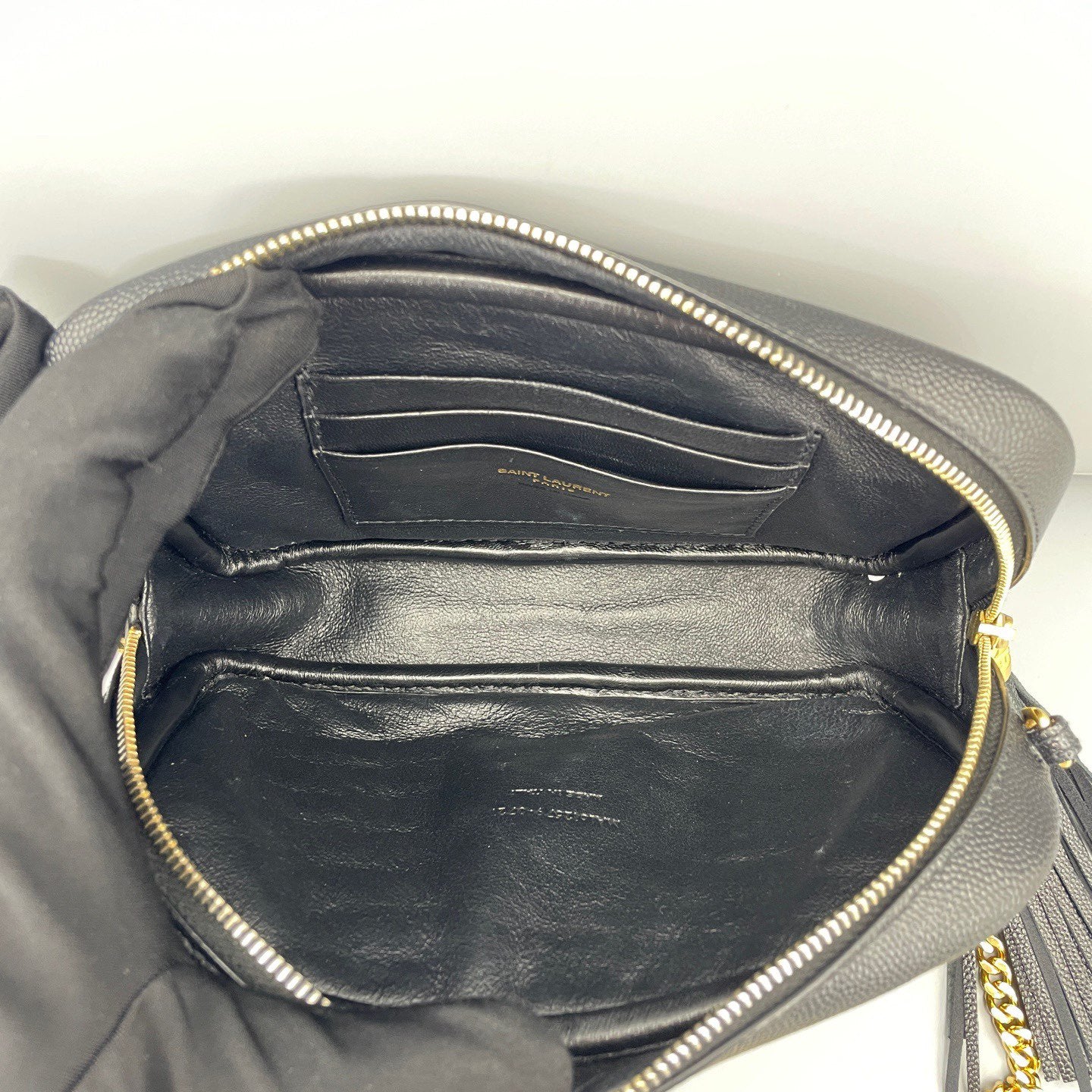 Saint Laurent - Lou Camera Bag with Tassel - Grain de poudre embossed leather - Black - (mini)