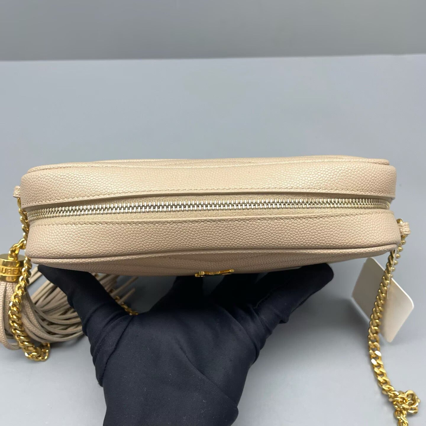 Saint Laurent - Lou Camera Bag with Tassel - Grainy calfskin leather - Beige - (mini)