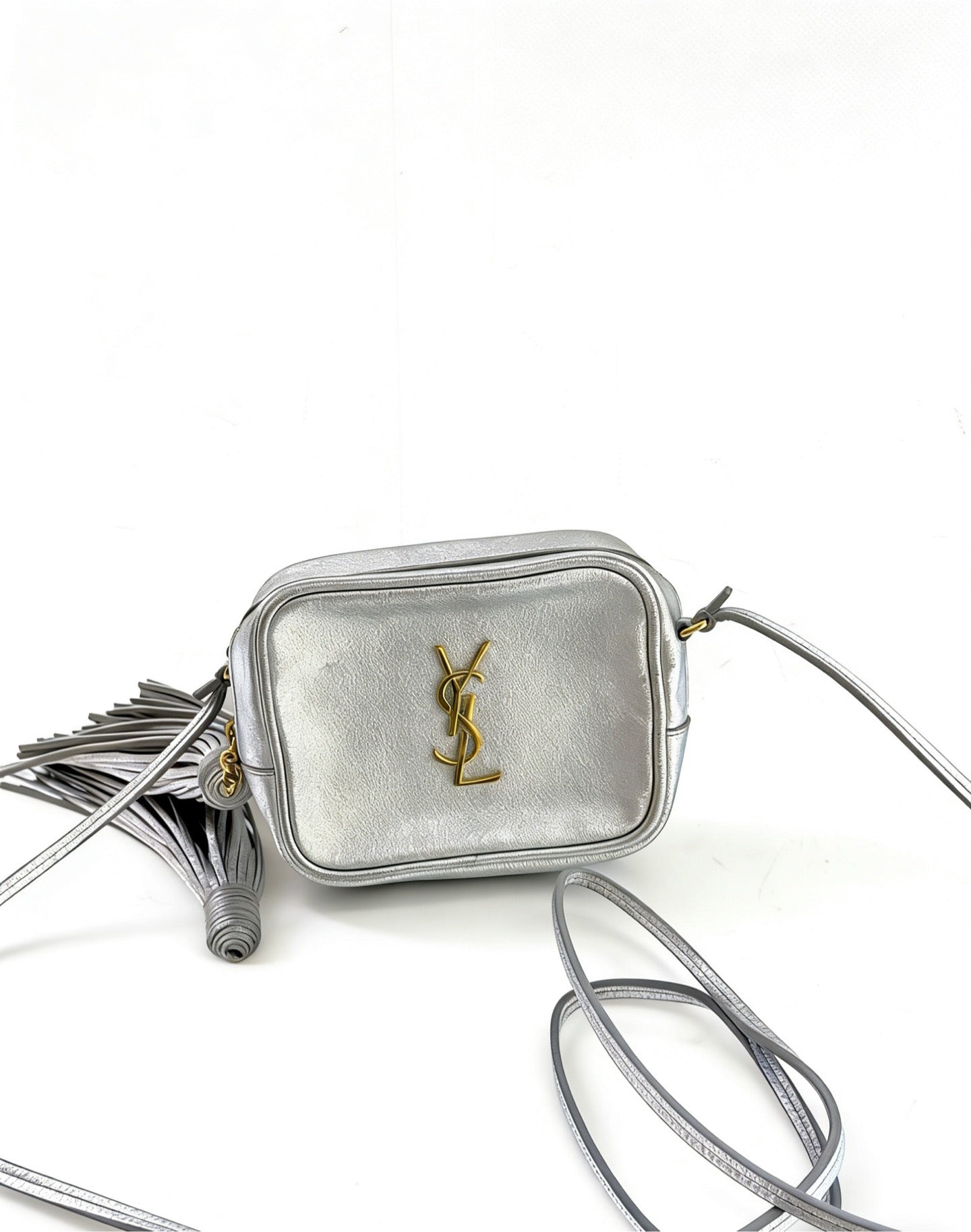 Saint Laurent - Lou Camera Bag with Tassel - Leather - Silver - (mini)