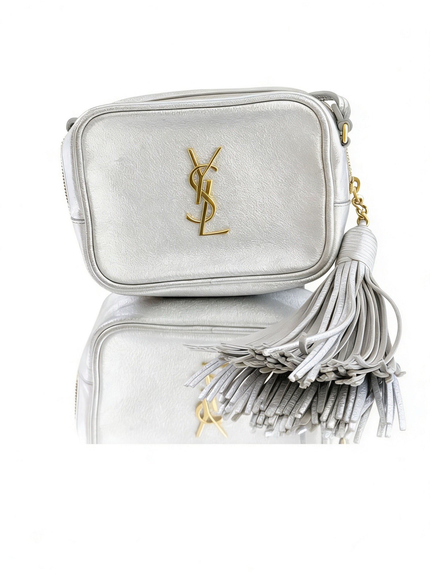 Saint Laurent - Lou Camera Bag with Tassel - Leather - Silver - (mini)
