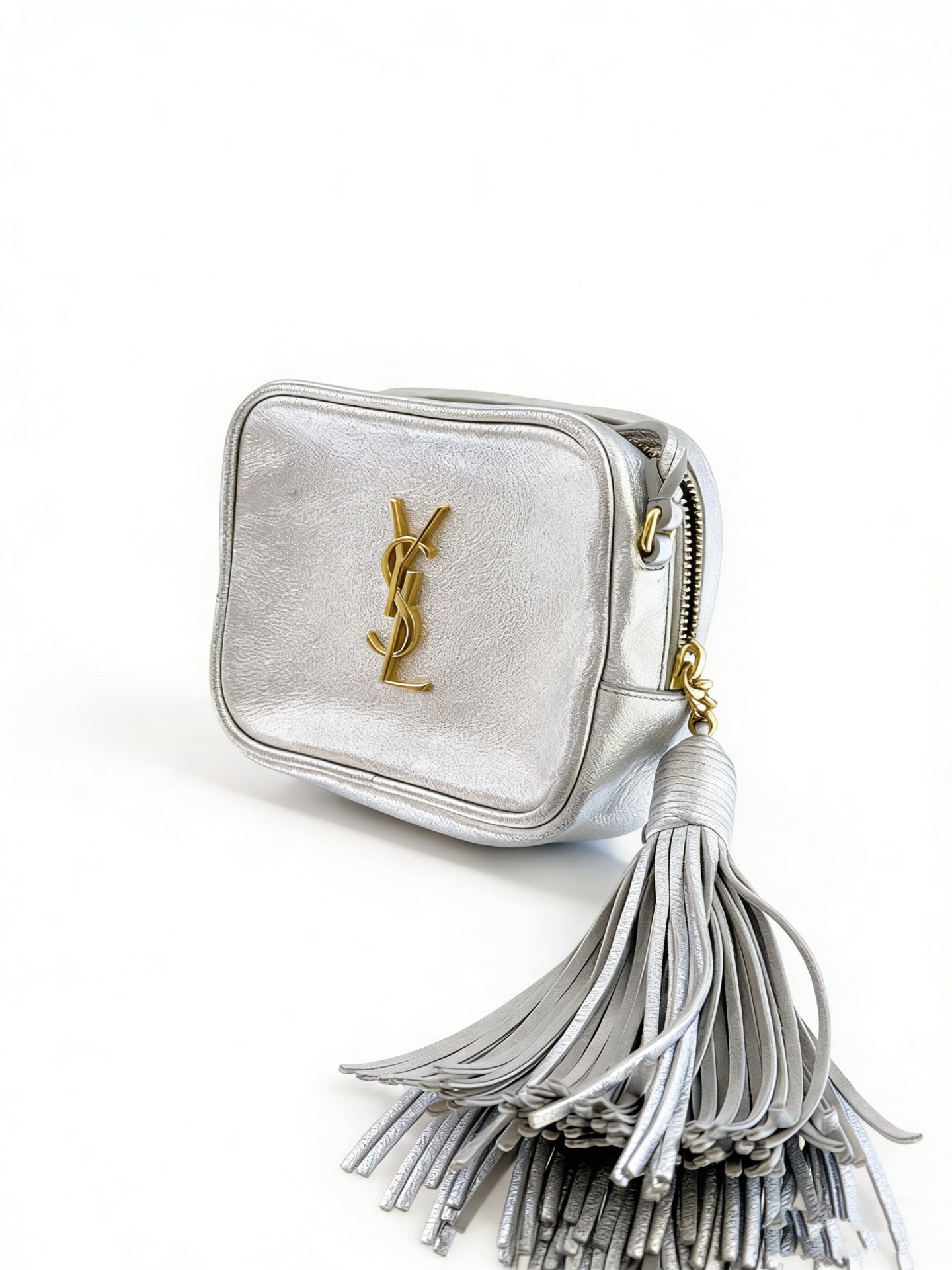 Saint Laurent - Lou Camera Bag with Tassel - Leather - Silver - (mini)