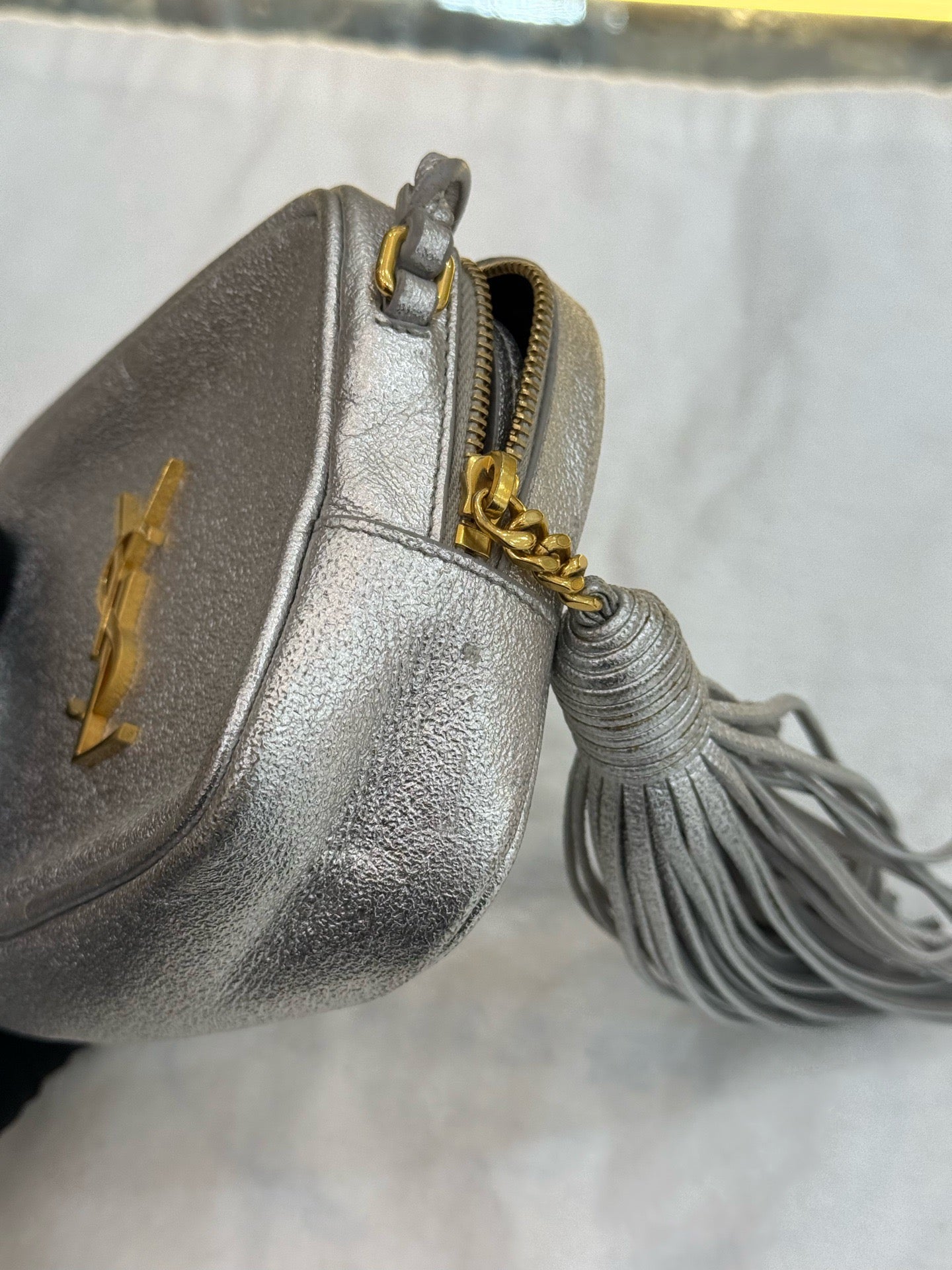 Saint Laurent - Lou Camera Bag with Tassel - Leather - Silver - (mini)