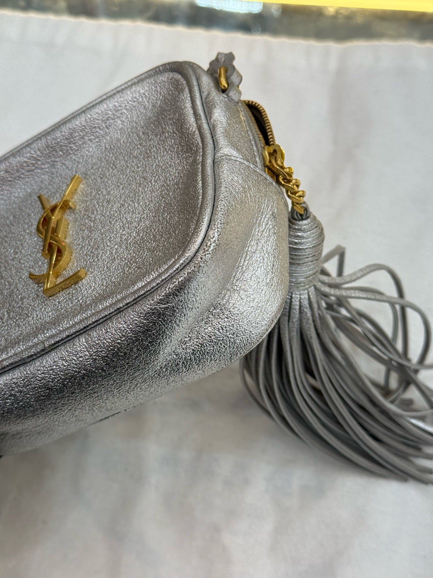 Saint Laurent - Lou Camera Bag with Tassel - Leather - Silver - (mini)
