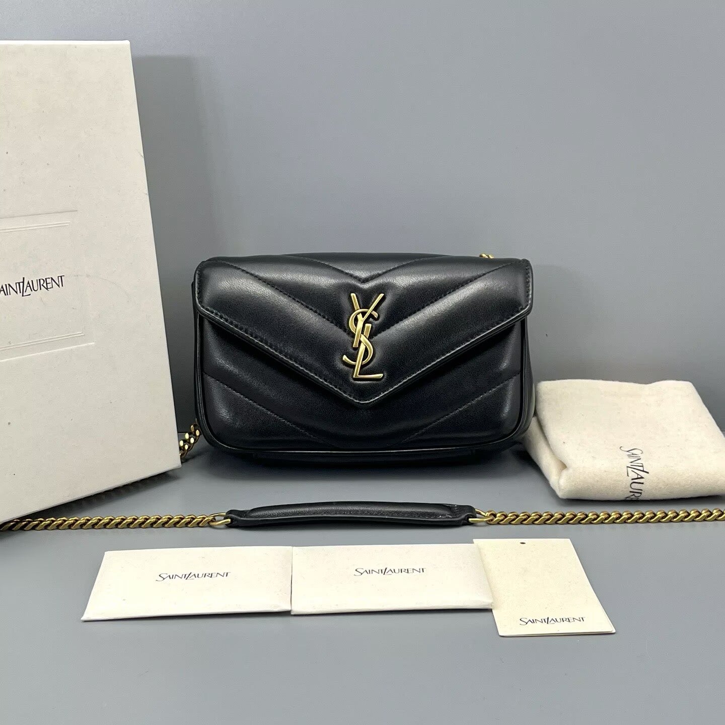 Saint Laurent - Loulou Mini Chain Bag - Leather - Black with Gold-Tone Hardware - (mini)