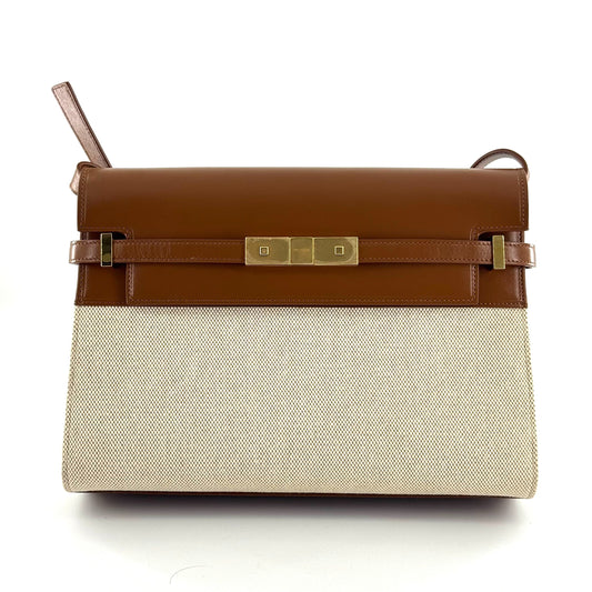 Saint Laurent - Manhattan - Canvas and leather - Caramel brown with beige - (medium)