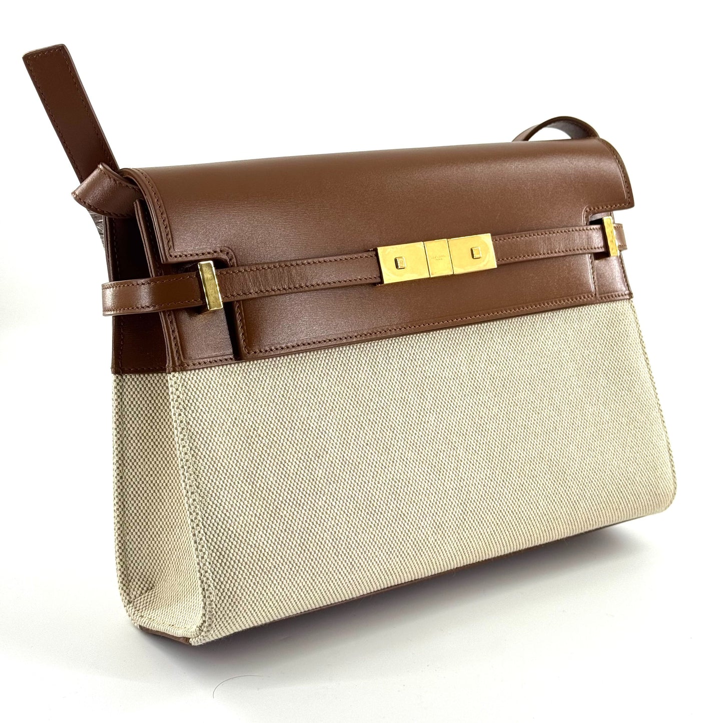 Saint Laurent - Manhattan - Canvas and leather - Caramel brown with beige - (medium)