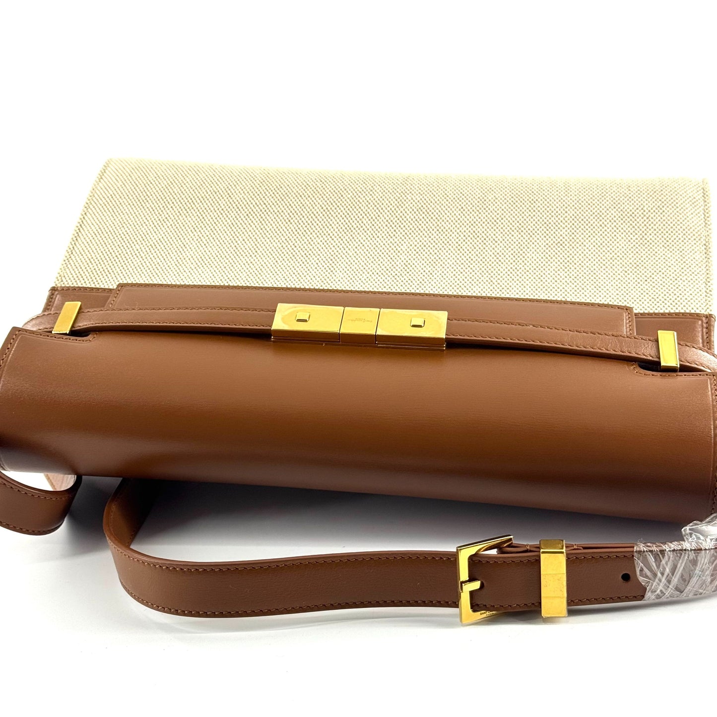 Saint Laurent - Manhattan - Canvas and leather - Caramel brown with beige - (medium)
