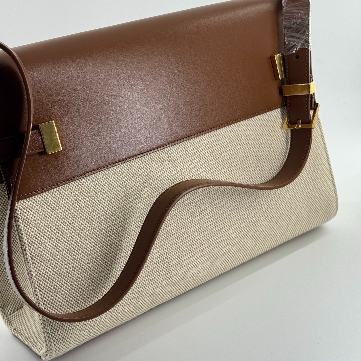 Saint Laurent - Manhattan - Canvas and leather - Caramel brown with beige - (medium)