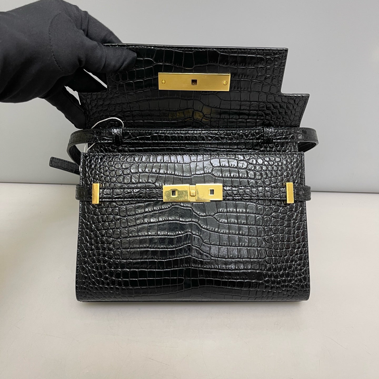 Saint Laurent - Manhattan - Crocodile - Black - (small)