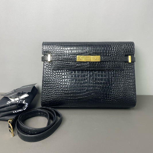 Saint Laurent - Manhattan - Crocodile embossed leather - Black - (medium)