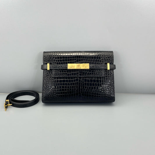 Saint Laurent - Manhattan - Crocodile-embossed leather - Black - (small)