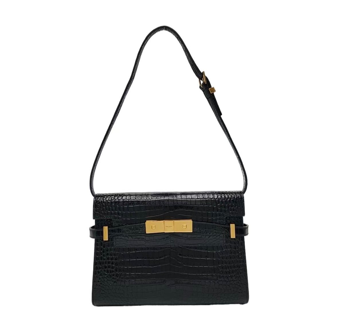 Saint Laurent - Manhattan - Embossed calfskin leather - Black with Gold-Tone Hardware - (small)