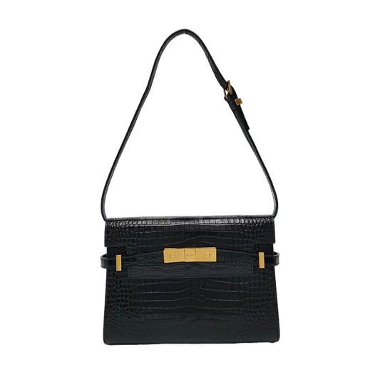 Saint Laurent - Manhattan - Embossed calfskin leather - Black with Gold-Tone Hardware - (small)