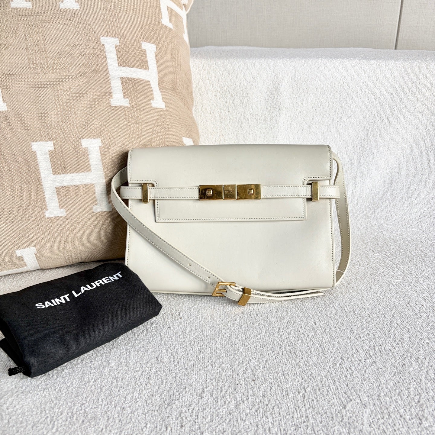 Saint Laurent - Manhattan Small - Calfskin leather - White - (Small)