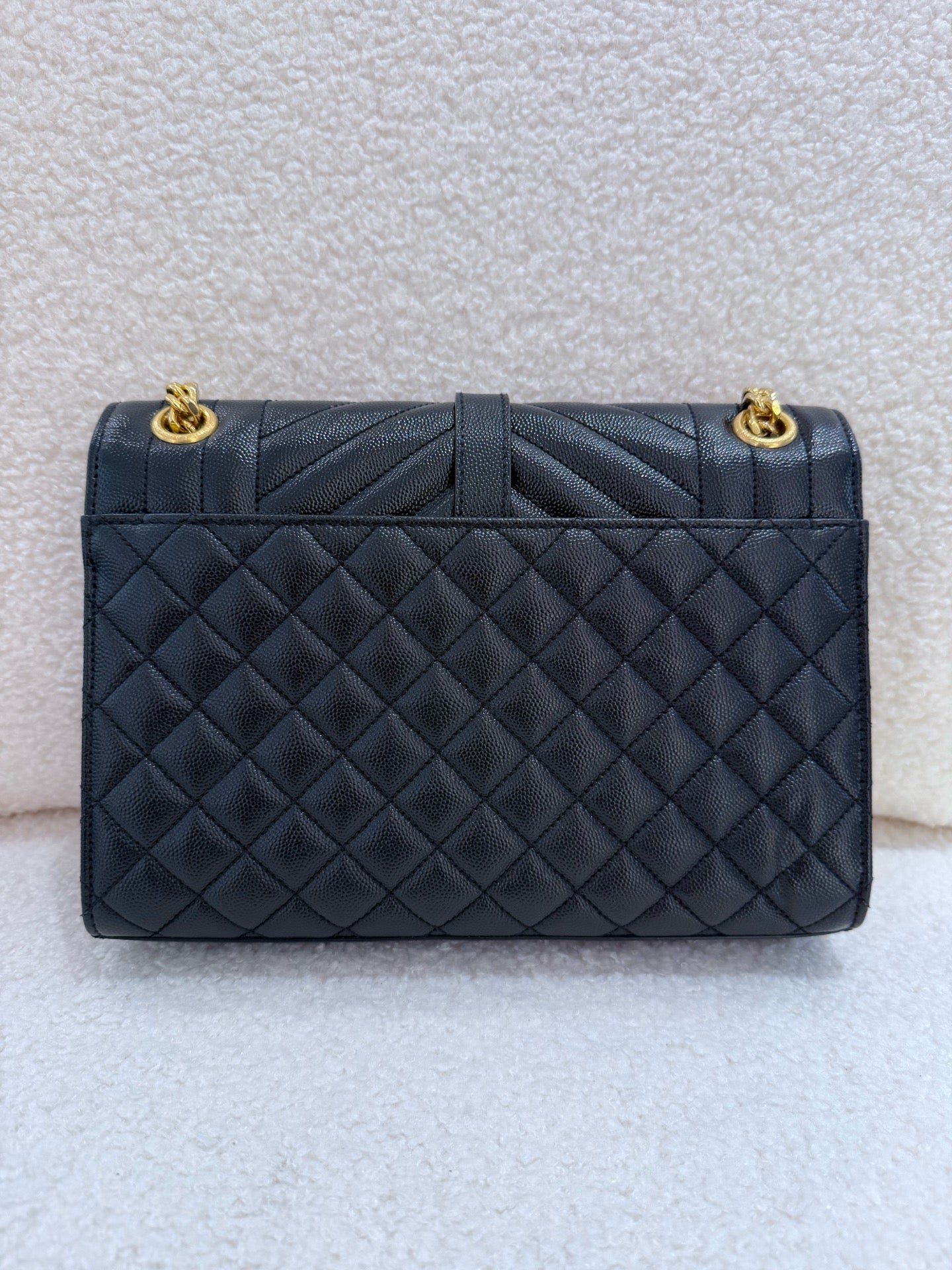 Saint Laurent - Medium Envelope Bag - Grained calfskin leather - Black - (Medium)