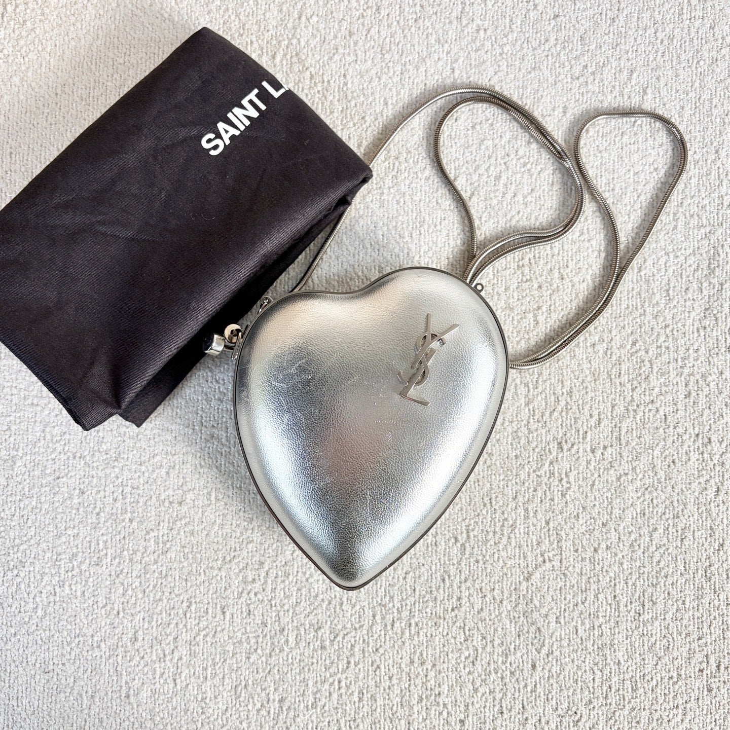 Saint Laurent - Mini Heart Chain Bag - Metallic leather - Silver - (mini)