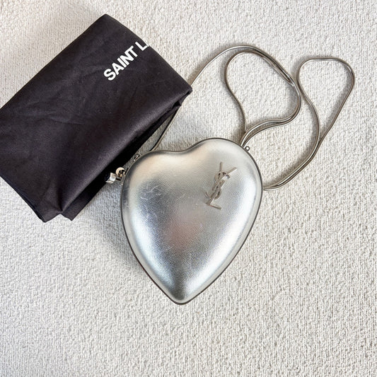 Saint Laurent - Mini Heart Chain Bag - Metallic leather - Silver - (mini)
