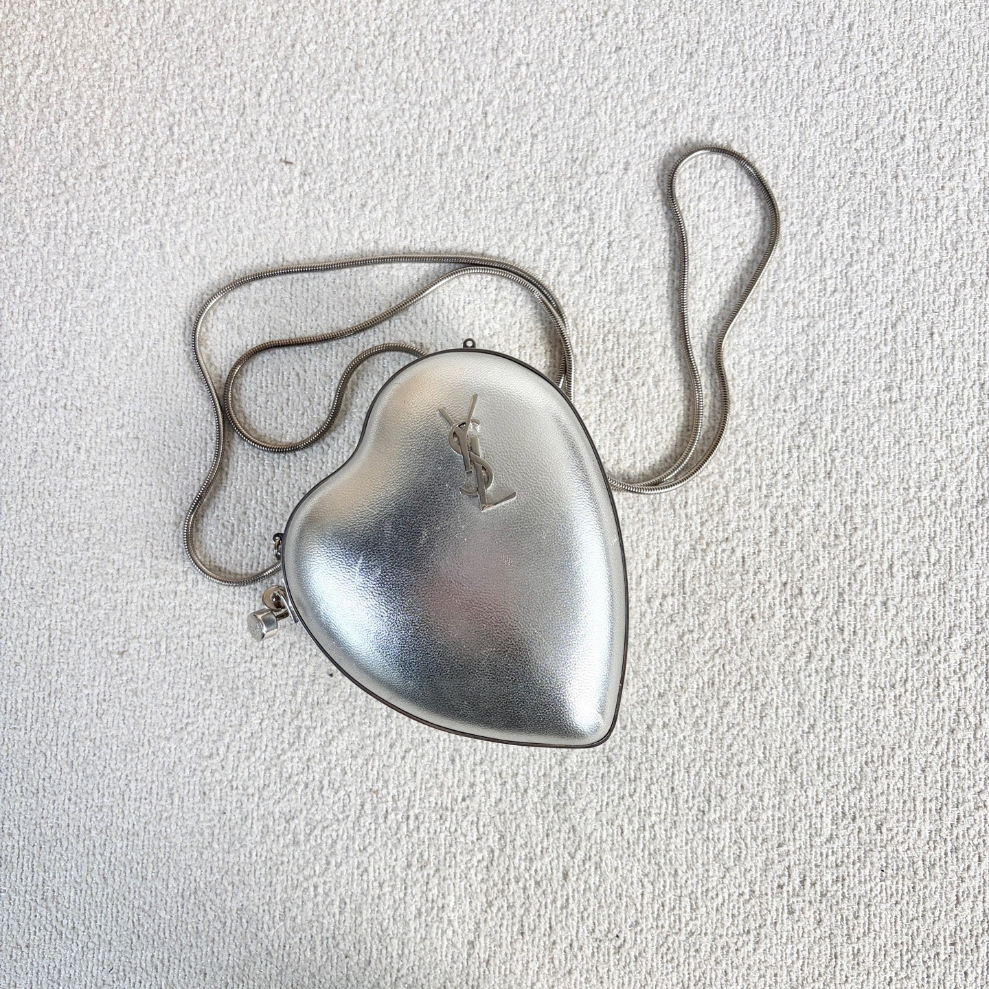 Saint Laurent - Mini Heart Chain Bag - Metallic leather - Silver - (mini)