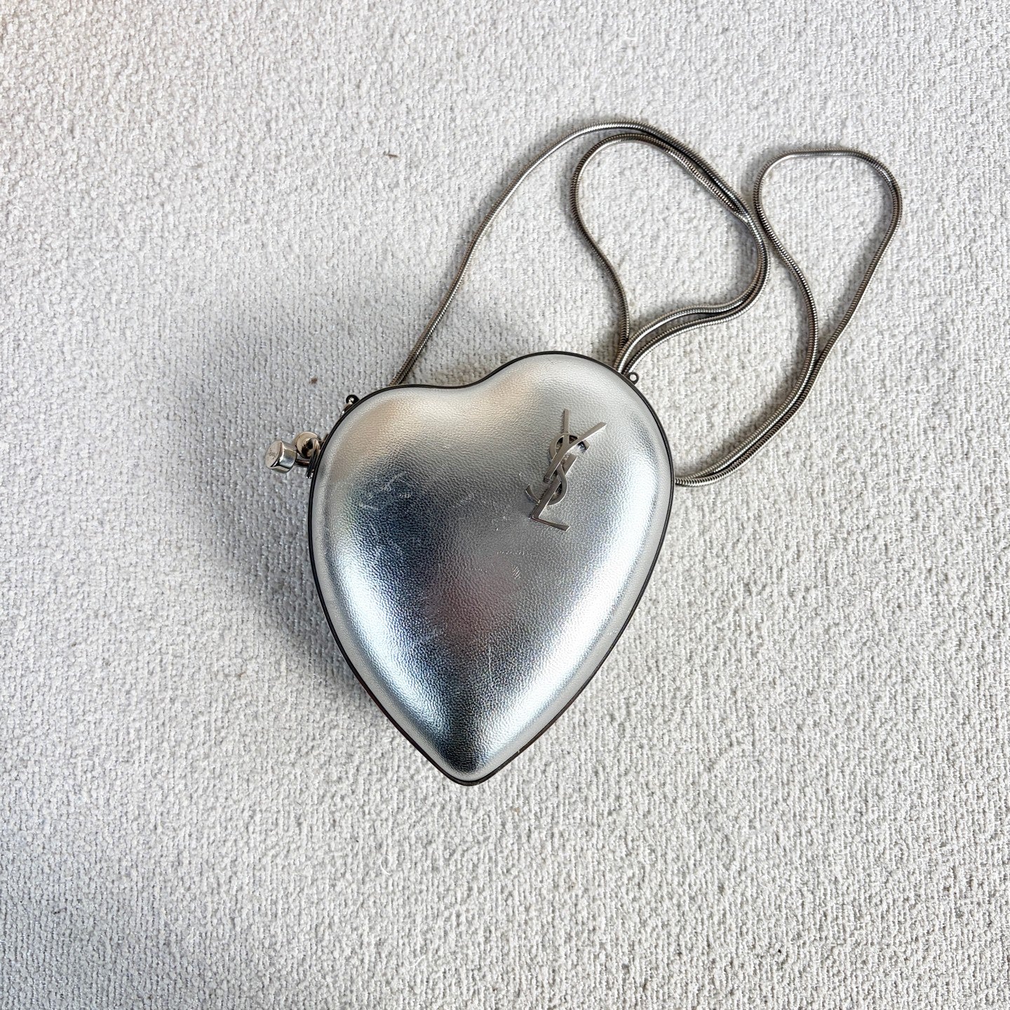 Saint Laurent - Mini Heart Chain Bag - Metallic leather - Silver - (mini)
