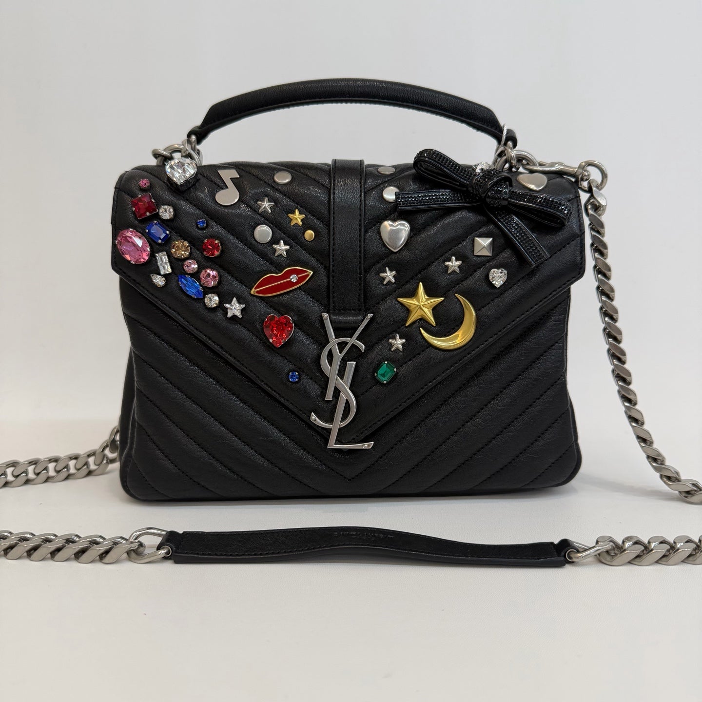 Saint Laurent - Monogram Embellished Flap Bag - Leather - Black - (medium)