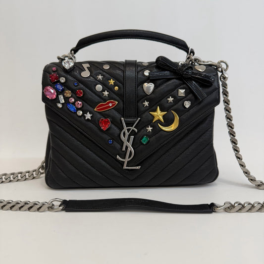 Saint Laurent - Monogram Embellished Flap Bag - Leather - Black - (medium)