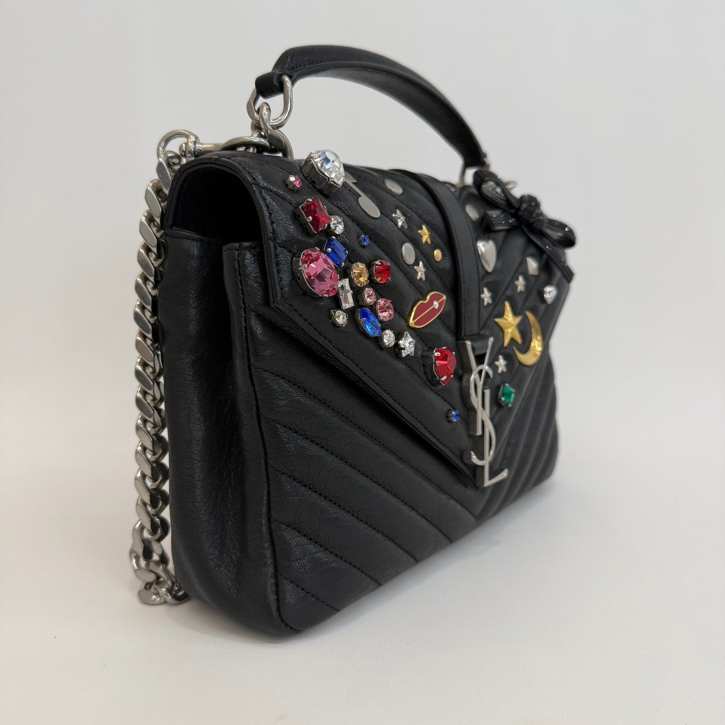 Saint Laurent - Monogram Embellished Flap Bag - Leather - Black - (medium)