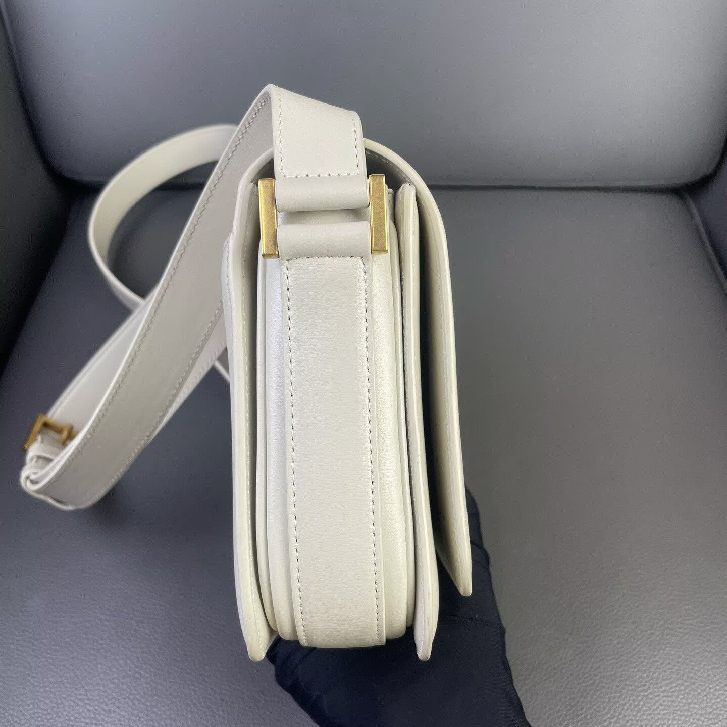 Saint Laurent - Monogram Embossed Messenger Bag - Calfskin leather - White - (small)