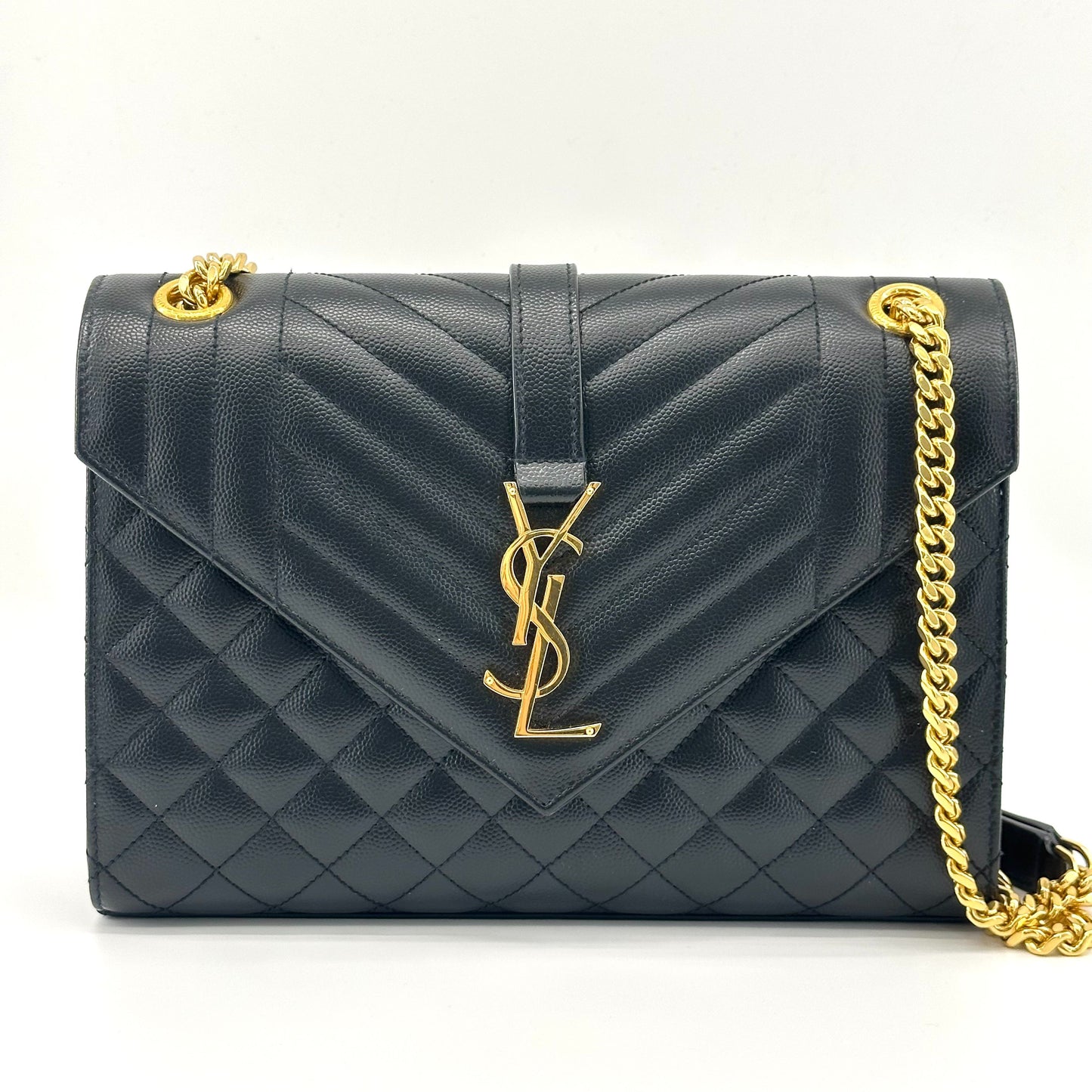 Saint Laurent - Monogram Envelope Bag - Caviar leather - Black with Gold-Tone Hardware - (Medium)