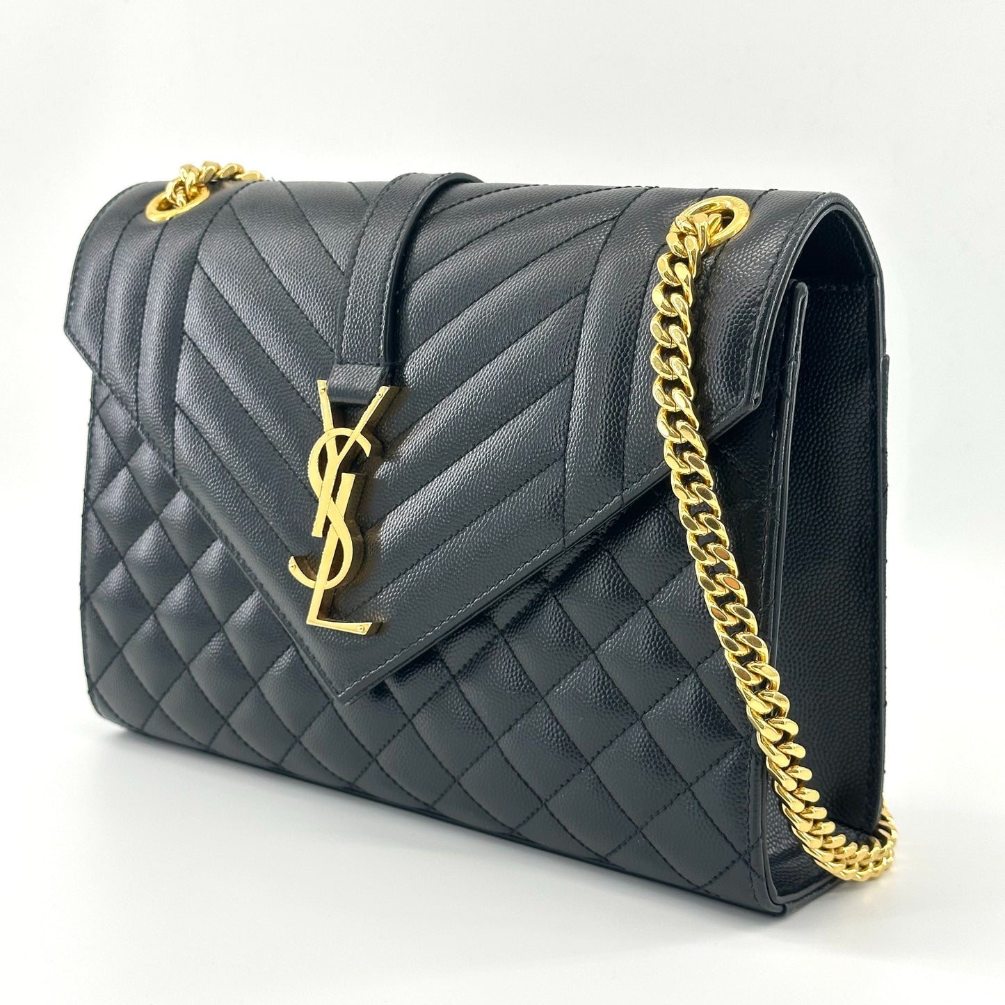 Saint Laurent - Monogram Envelope Bag - Caviar leather - Black with Gold-Tone Hardware - (Medium)