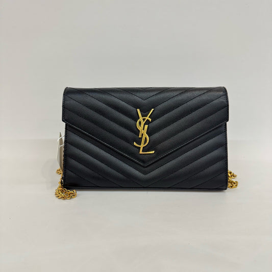 Saint Laurent - Monogram Envelope Bag - Grained leather - Black with Gold-Tone Hardware - (Medium)